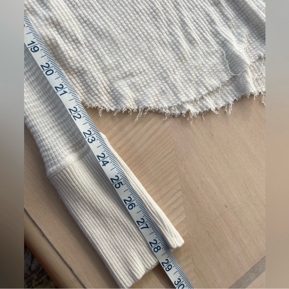 Free People Spring Valley Ivory Waffle Knit Lace Neck Long Sleeve Top Size Small - Picture 7 of 9